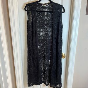 Chelsea & Theadore black crocheted duster cardigan